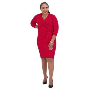 Kasper Women's Twist-Front 3/4-Sleeve Glitter Sheath Dress Red Size 1X MSRP $99
